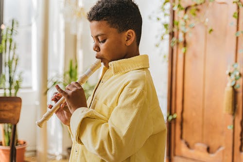 有关侧面图, 儿童, 吹奏乐器的免费素材图片