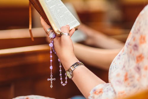 妇女阅读圣经和祈祷的裁剪照片 · 免费素材图片