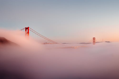 有关吊桥, 基础设施, 有薄雾的的免费素材图片