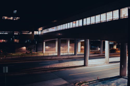 有关在晚上, 天桥, 封闭式行人天桥的免费素材图片