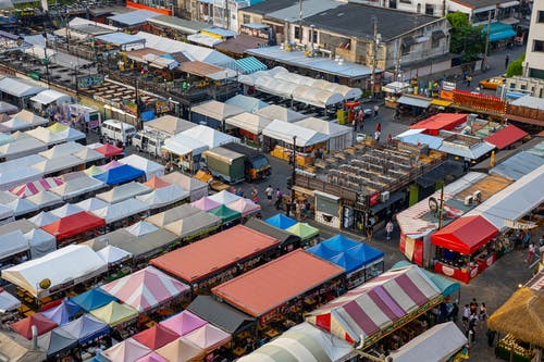 有关市场, 摊位, 无人机摄影的免费素材图片