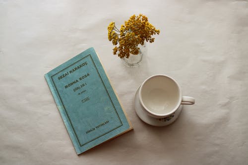 有关俯视图, 小碟子, 书的免费素材图片