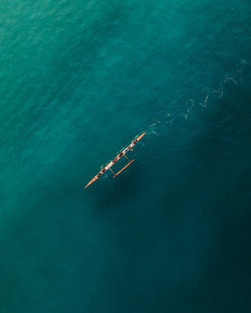 人们在蓝色海洋中划独木舟 · 免费素材图片