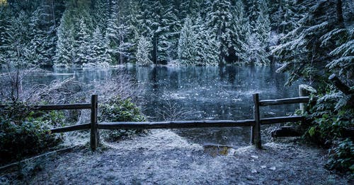 有关下雪的天气, 冬季, 冰冻的湖面的免费素材图片