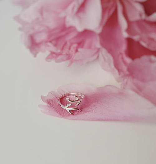 粉色花瓣上的戒指 · 免费素材图片