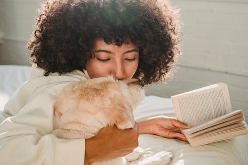 读书时爱抚着狗的黑人女性 · 免费素材图片