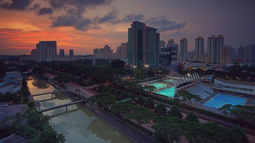 日落时城市的航拍 · 免费素材图片