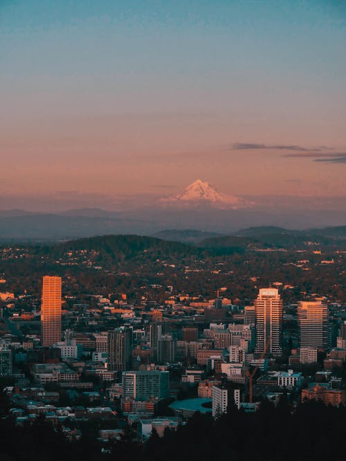 山附近城市建筑物的鸟瞰图 · 免费素材图片
