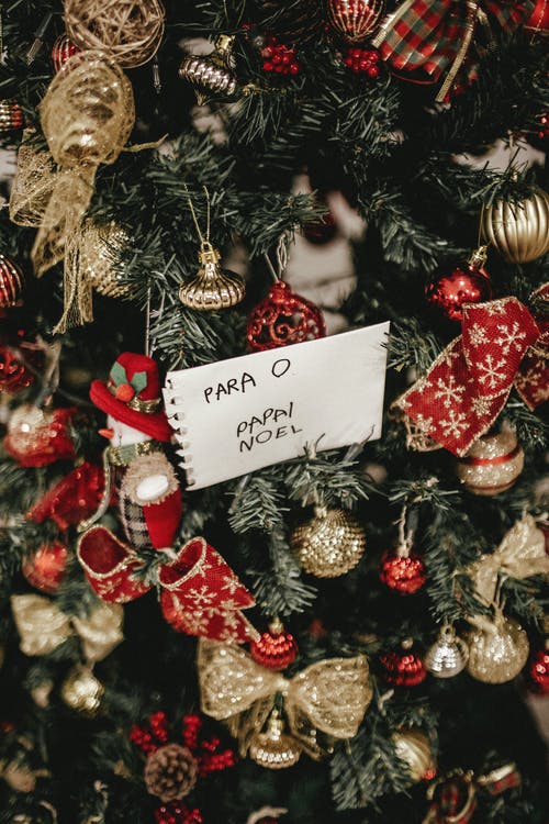 圣诞树上的装饰和书面文字说明para O Papal Noel · 免费素材图片