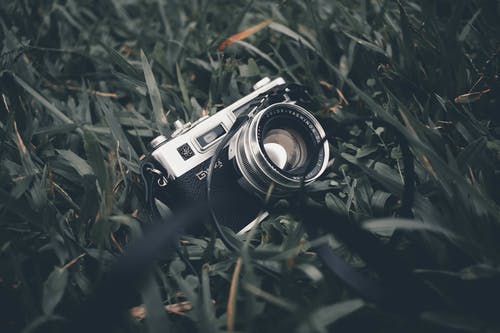在绿色草地上的老式相机 · 免费素材图片
