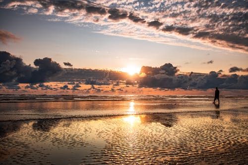 在海边散步的人 · 免费素材图片