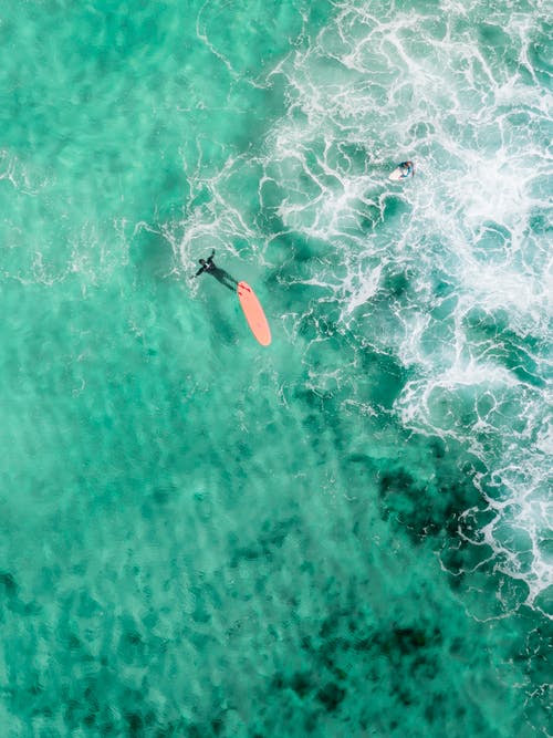 海湾冲浪板附近无法识别的冲浪者 · 免费素材图片