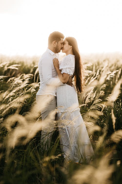 男人和女人在草地上接吻 · 免费素材图片