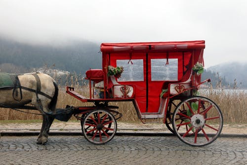 道路上的红色和白色马车 · 免费素材图片