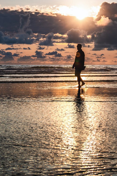 在黄金时段在海边散步的人 · 免费素材图片