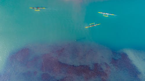 独木舟在海洋的鸟瞰图 · 免费素材图片