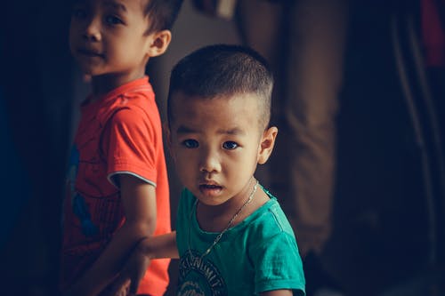 儿童穿着绿松石衬衫的照片 · 免费素材图片