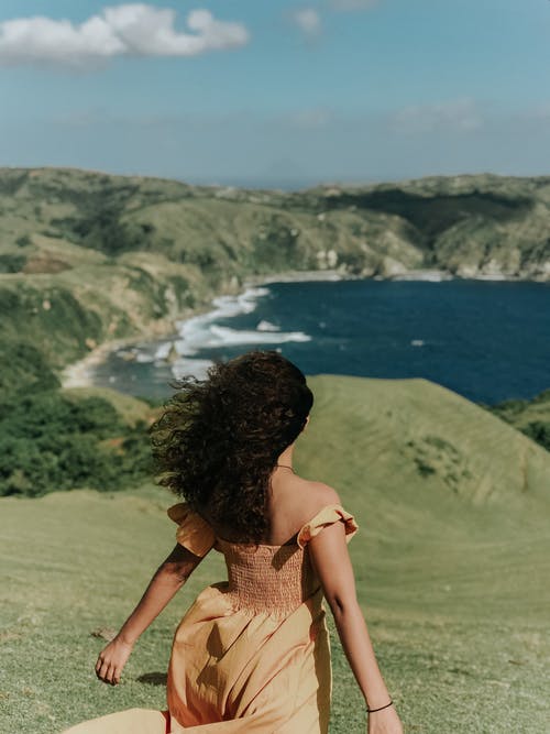 站在绿草地上的棕色无袖连衣裙的女人 · 免费素材图片