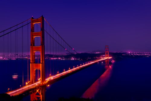 金门大桥，美国旧金山的夜间建筑摄影 · 免费素材图片