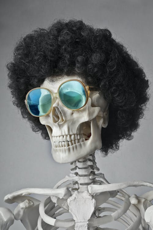 太阳镜和假发骷髅的肖像照片 · 免费素材图片