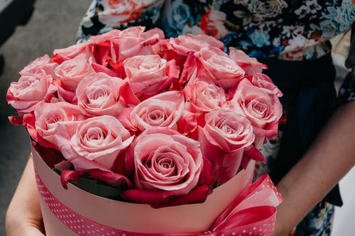 持有粉红玫瑰花束的人 · 免费素材图片