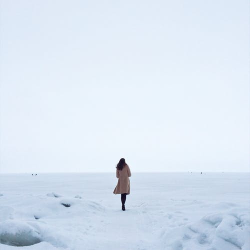 棕色外套在雪地上的女人 · 免费素材图片