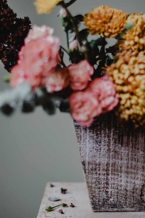 灰色纺织上的粉色和黄色的花朵 · 免费素材图片