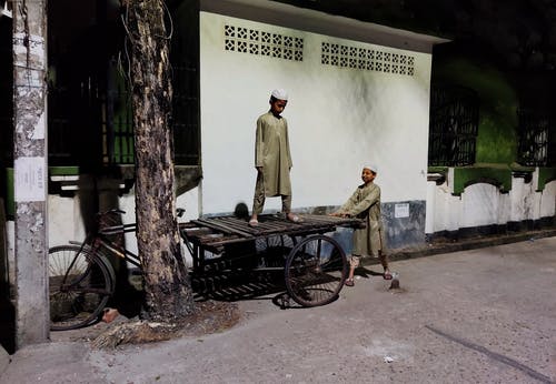 有关孩子, 手推车, 树的免费素材图片