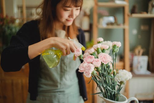 在花瓶和喷雾瓶花束的花店 · 免费素材图片