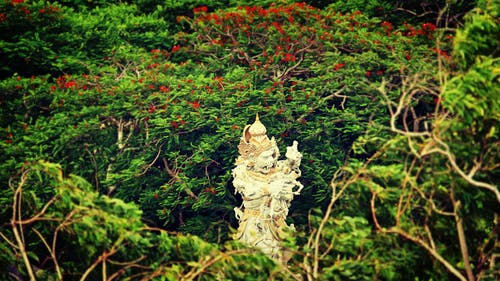 白天被树木包围的米色印度教雕像 · 免费素材图片