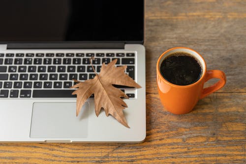 Macbook附近的橙杯 · 免费素材图片