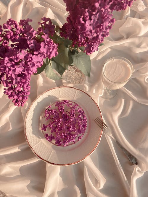 在花瓶里的花束与冰中的花瓣 · 免费素材图片