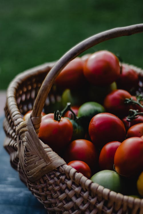 布朗编织篮子里的红番茄 · 免费素材图片