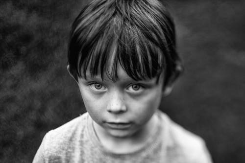 有关圆领t恤, 小, 灰度摄影的免费素材图片