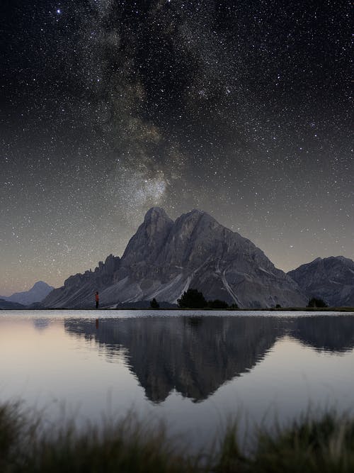 在星夜下山附近的湖 · 免费素材图片
