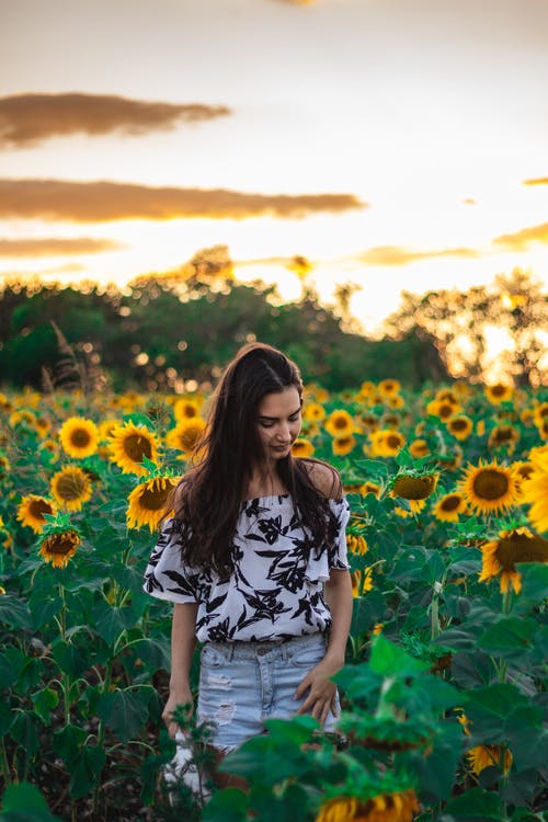 有关向日葵, 垂直拍摄, 女人的免费素材图片