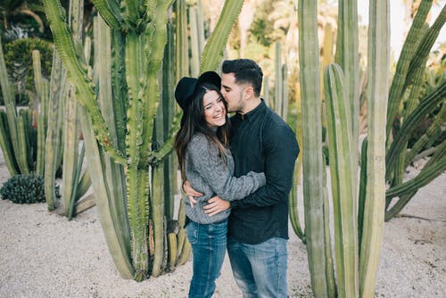 黑色毛衣的男人拥抱女人的灰色长袖衬衫 · 免费素材图片