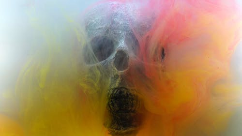 头骨与五颜六色的烟 · 免费素材视频