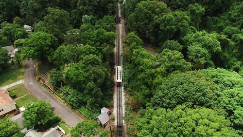 穿过森林的一列火车的航拍画面 · 免费素材视频