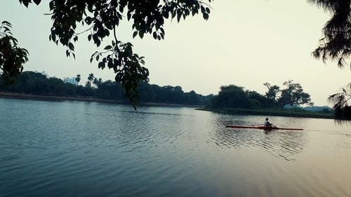 在湖中划独木舟 · 免费素材视频
