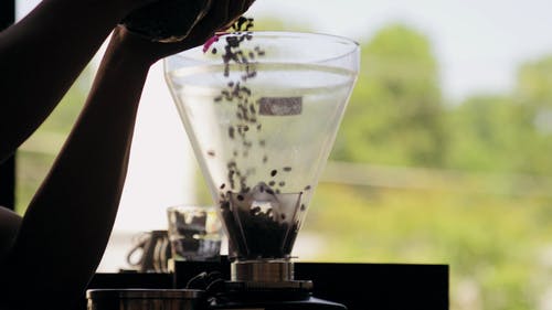 人在咖啡壶上灌装咖啡豆 · 免费素材视频
