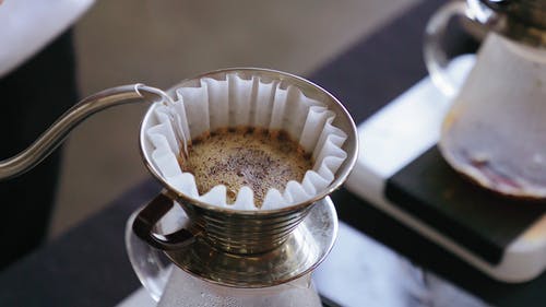 在咖啡滤杯里倒热水 · 免费素材视频