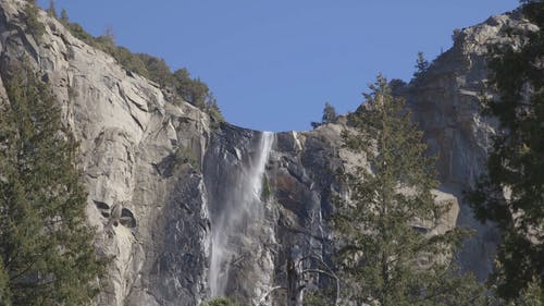 落矶山脉悬崖上的瀑布的低角度镜头 · 免费素材视频