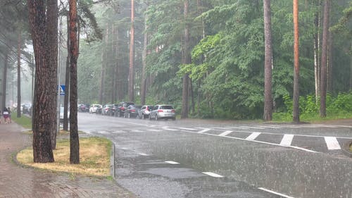 有关下雨, 停放的汽车, 天气的免费素材视频