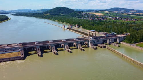 有关坝, 水库, 空中拍摄的免费素材视频