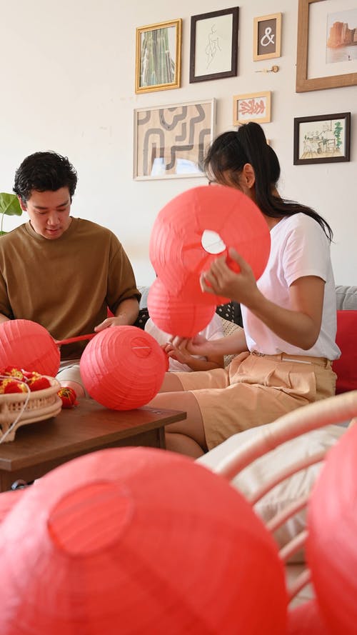 有关一对, 一起, 中国灯笼的免费素材视频