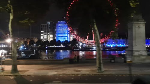 横跨伦敦圣泰晤士河的伦敦眼景观 · 免费素材视频