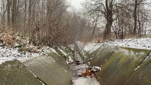 一条用于控制雨水或融雪的水道运河 · 免费素材视频