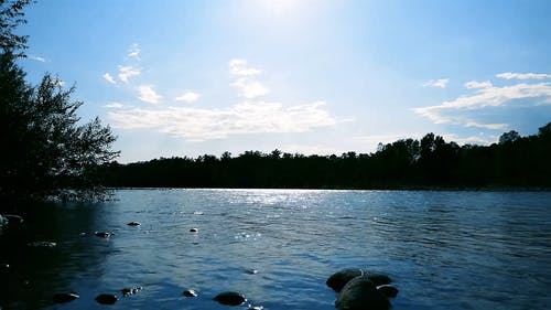 一条河，阳光和蓝天的映衬 · 免费素材视频