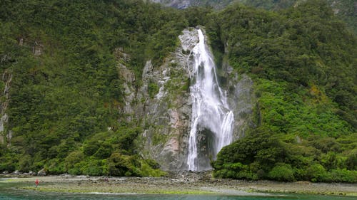 高山森林悬崖上的瀑布 · 免费素材视频